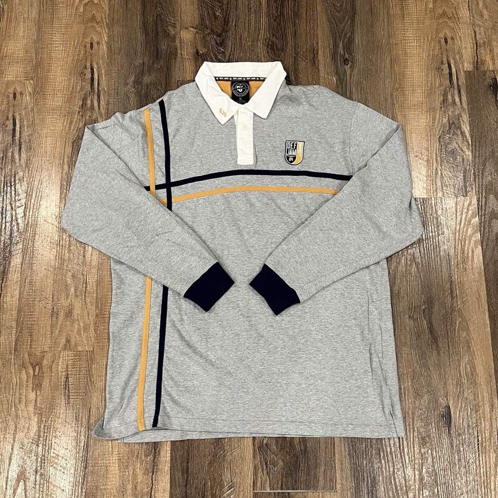 Vintage Def Jam University Colorblock Striped Rugby Shirt Y2K XL
